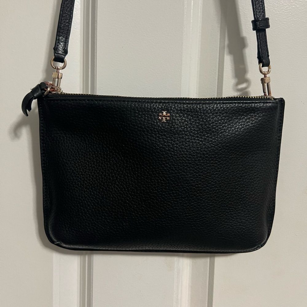 Tory Burch cross body black leather with shoulder strap and back pocket